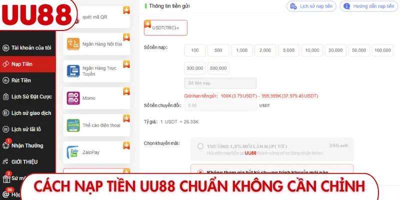 Cách nạp tiền UU88 chuẩn không cần chỉnh
