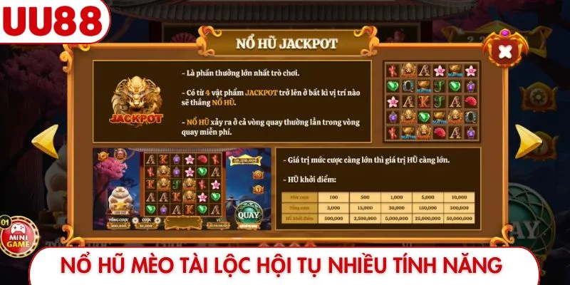 Nổ hũ mèo tài lộc hội tụ nhiều tính năng vàng